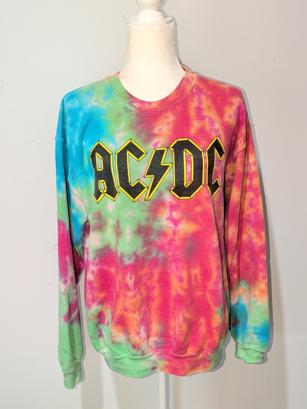 AC/DC Tie-Dye Crewneck Sweatshirt - Blue, Green, Pink, Orange